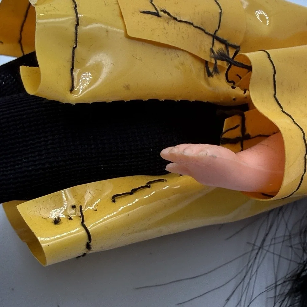 Vintage 1960s Susie Sad Eyes Doll Black Hair Yellow Vinyl Raincoat Outfit 8 inch